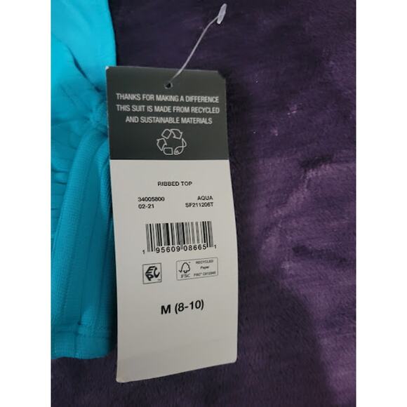 Sandflower Teal Ribbed Bikini Swim Top - Size M - Picture 2 of 4